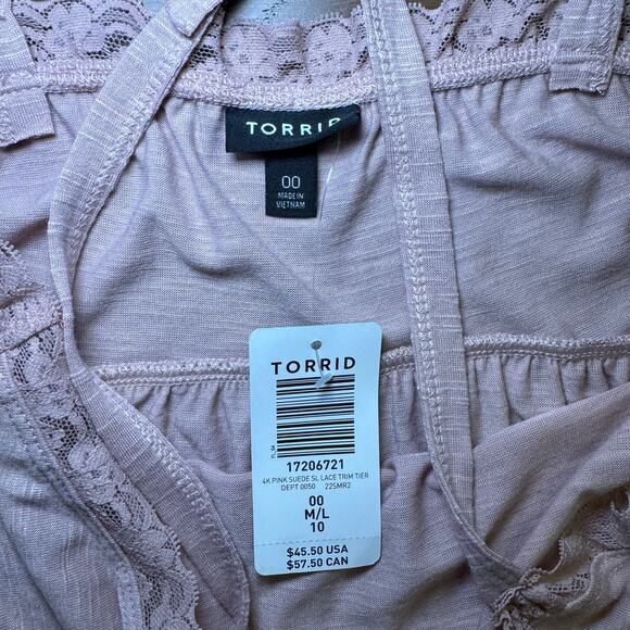Torrid Lace Trim Babydoll Cami Pink Size 00 (M/L 10) NWT - Picture 3 of 4